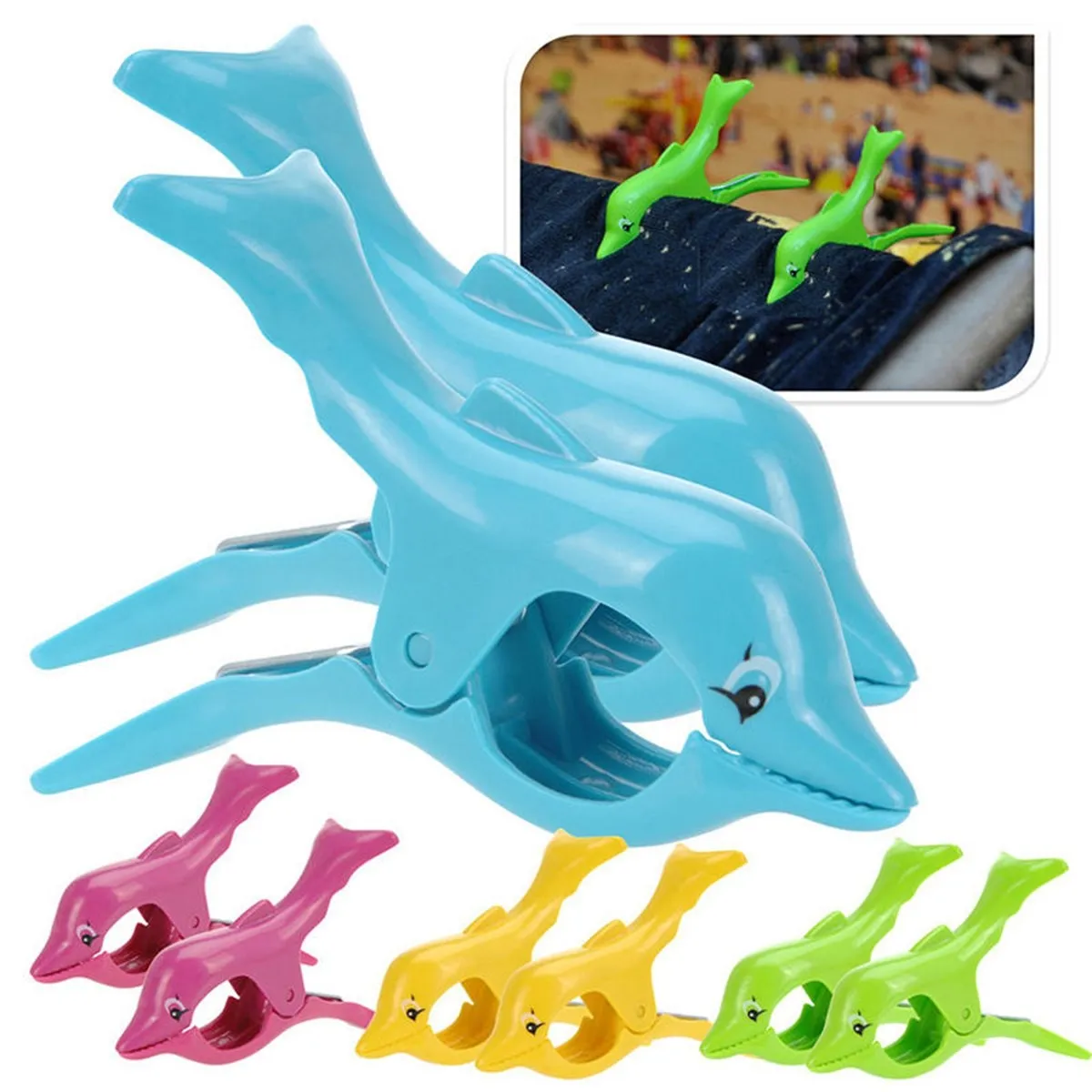 Image Cartoon Dolphin Plastic Beach Towel Clips 2Pcs Lot Towel Holder Laundry Clothes Socks Clamp Fixer Drying Clips Lounger Pool Seat