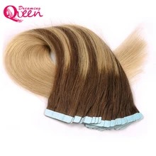 #4/18/4/18 Color Tape In Human Hair Extensions Brazilian Straight Hair Skin Weft Remy Hair 50g 20pcs/Set Dreaming Queen Hair
