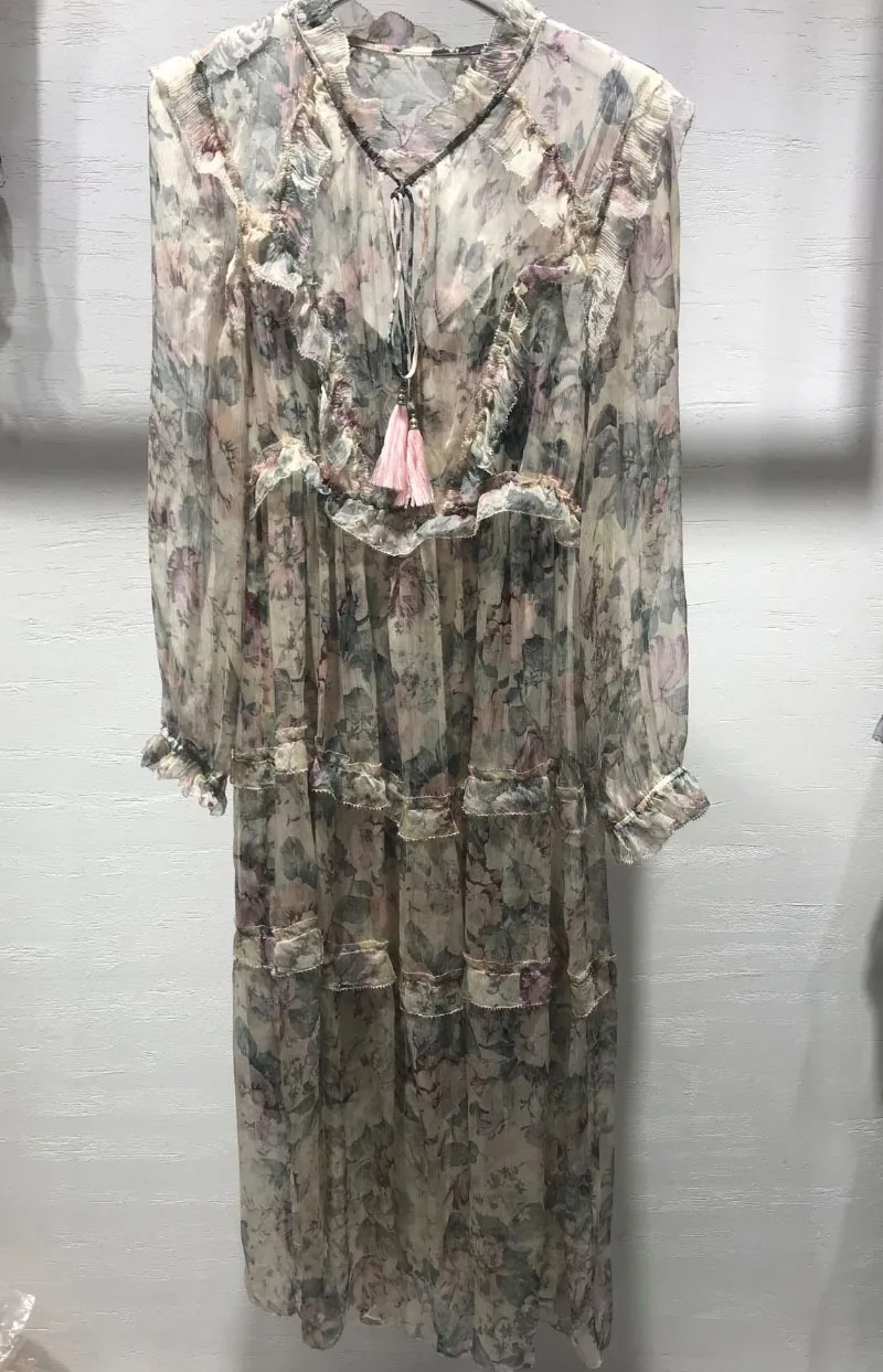 long sleeve silk midi dress