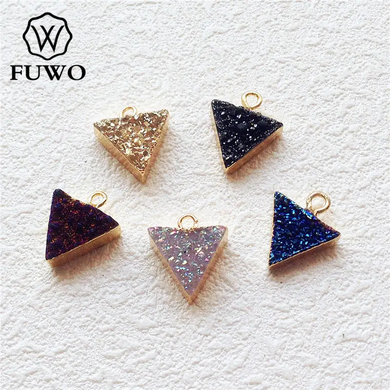 FUWO треугольник Аура Druzy кулон с титановым гальваническим Сырцовым кварцем