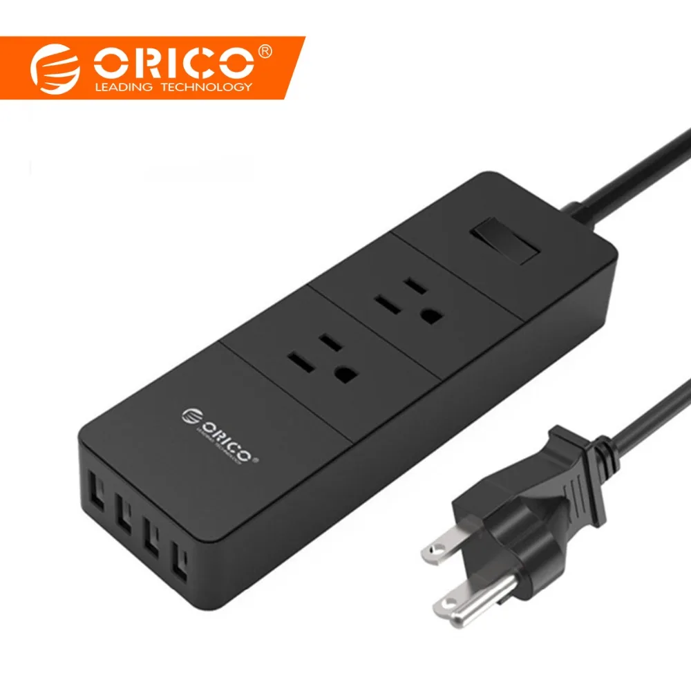 

ORICO Power Strip Socket 2-Outlet 4 USB Charging Ports Surge Protector 1250W / 10A Charging Station Surge Suppressor