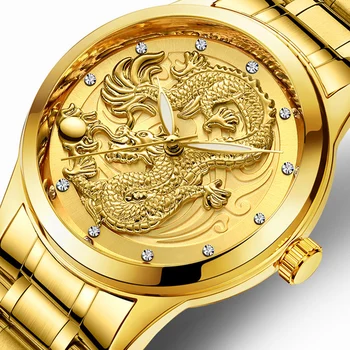 

Watch Men 2018 Mens Watches Top Luxury Brand 3D Gold Dragon Creative Quartz Watch Steel Waterproof Clock Male relogio masculino
