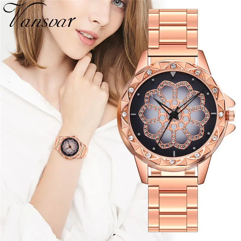 

New Product Women Watches Hollow RhinestoneDial Ladies Fashion Quartz Wristwatch Luxury Alloy Strap Clock Zegarki Damskie@50