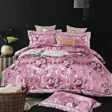 Funda nórdica de satén de algodón de seda de lujo Set King Queen Vintage Floral conjunto de ropa de cama de jacquard con sábana y 2 fundas de almohada