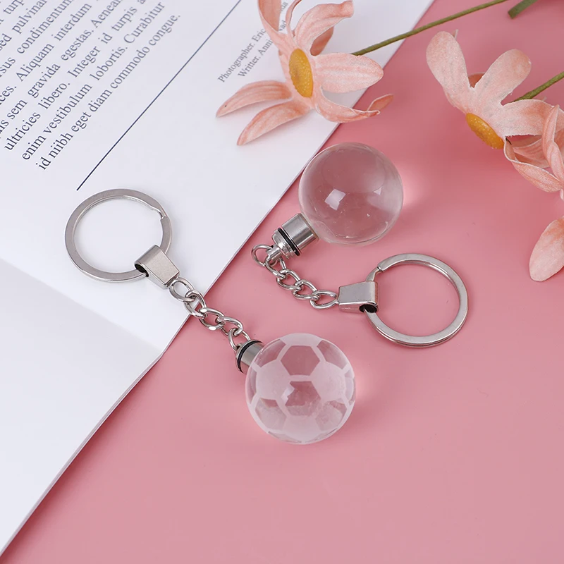 1Pc Crystal LED Light Keychain Football Ball Pendant Keyring Car Key Chain Keyring
