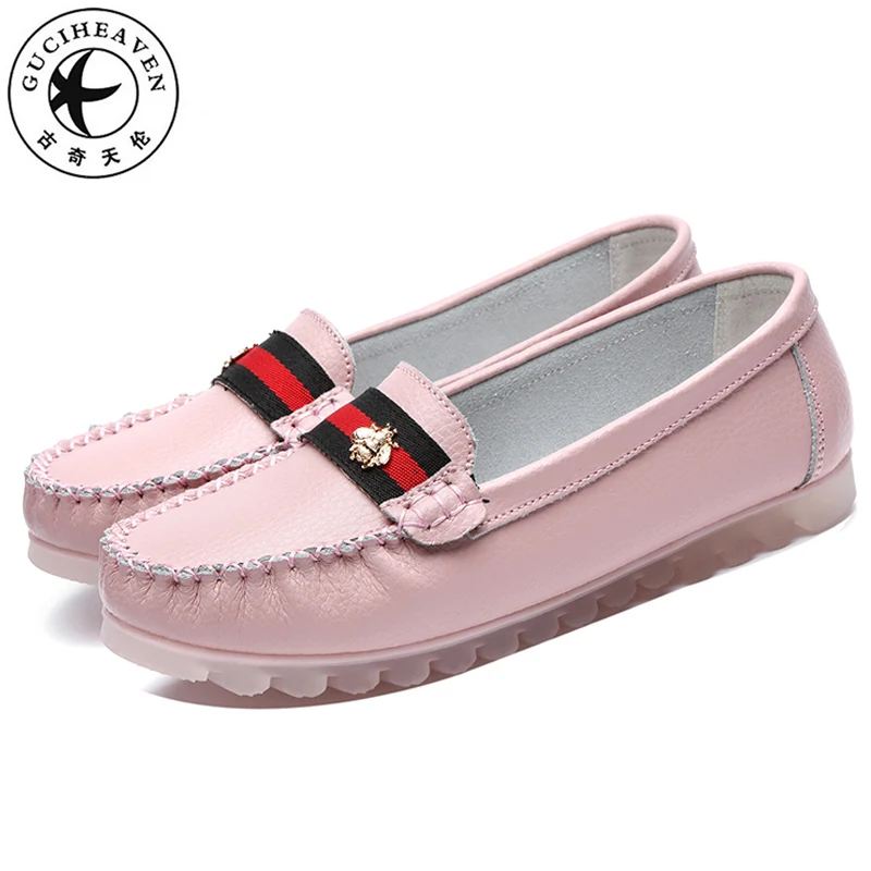 

Guciheaven Loafers Sneaker Casual Flats Women Doug Shoes Pleated Soft Sole Soybean Bordered Cow Split Lealher Nurse White Shoes