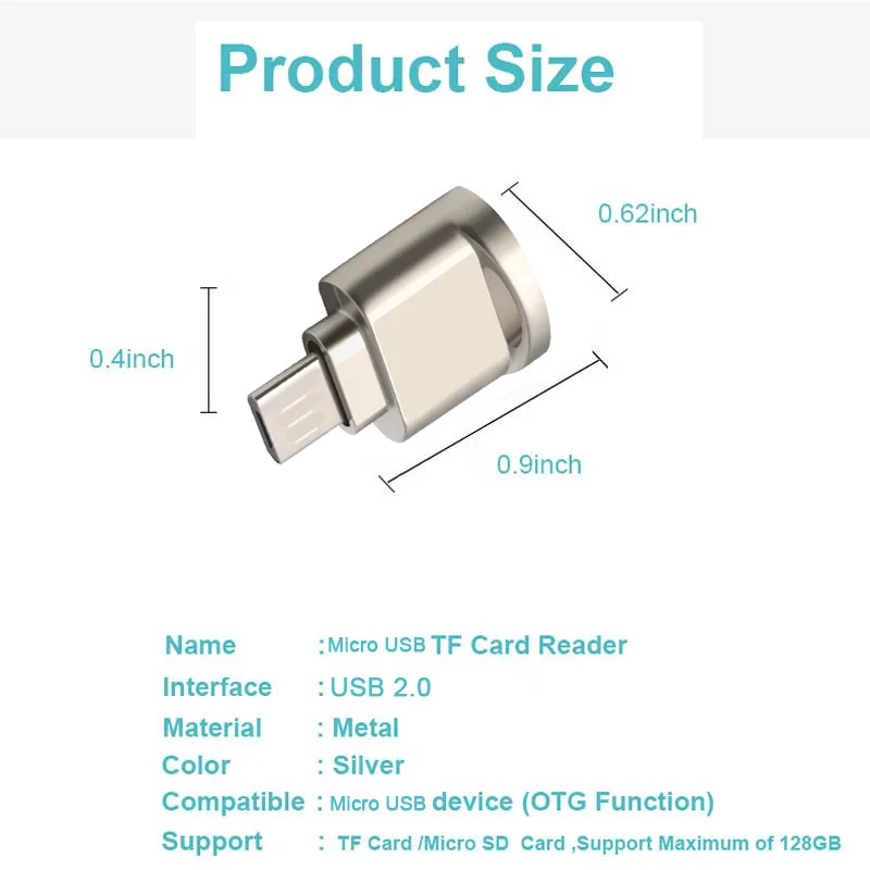 Micro usb 2.0 otg phone mini memory card reader adapter Aluminum cardreader for micro SD/TF microsd laptop accessories Wholesale