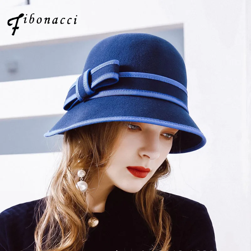

Fibonacci 2017 New Autumn Winter Dome Bucket Women Fedora Hats Elegant Lrregular Brim Wool Felt Hat for Female