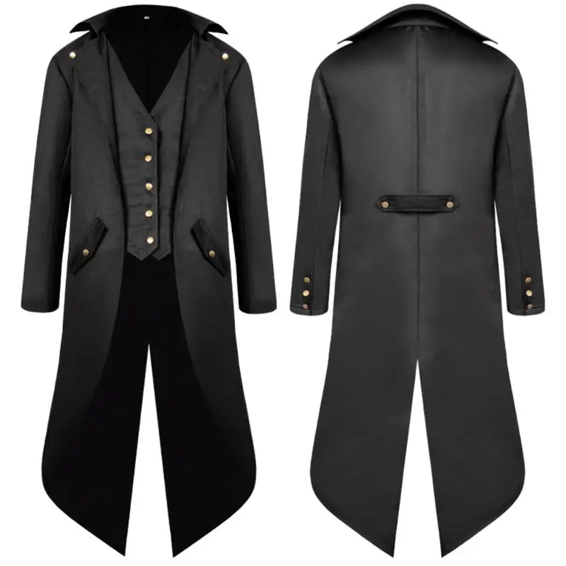 

Men Long Sleeve Steampunk Victorian Jacket Gothic Button Swallow-Tail Coat Cosplay Costume Vintage Middle Ages Halloween Uniform