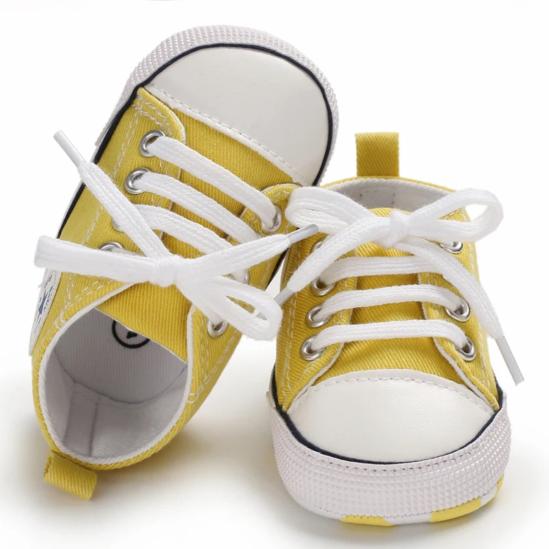 Детская обувь для мальчиков и девочек, пинетки для детей, детская обувь, Новорожденные, с мягкой подошвой, для новорожденных, парусиновые кроссовки, камуфляжные, на шнуровке, для первых шагов - Цвет: Цвет: желтый