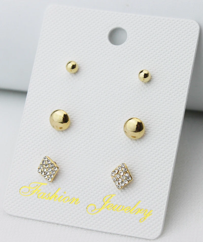Bling Earring Sets 3 Pairs / Set Square OL Fashion Rhinestone Bling