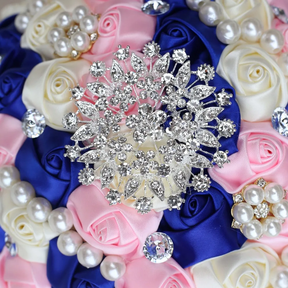 JaneVini Boeket роскошный темно-синий розовый для свадебного букета со стразами жемчуг искусственный атлас Розы Свадебные цветы Свадебные