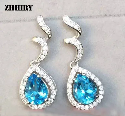Zhhiry Natural Blue Topaz Earring Genuine Solid 925 Sterling Silver Zhhiry Natural Blue Topaz Earring Genuine Solid 925 Sterling Silver Gem Earrings Women Stone Fine Jewelry Birthstone In From Accessories