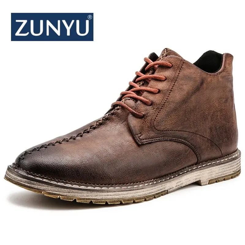 

ZUNYU New Men Ankle Boots Breathable Men Leather Boots High Top Shoes Outdoor Casual Men Autumn Winter Shoes Plus Size 38-47