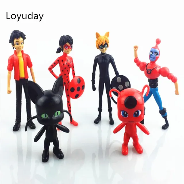 6 шт. 12 см чудесное божья коровка и cat нуар juguetes игрушки куклы lady bug адриен marinette plagg тикки пластиковые пвх цифры juguete