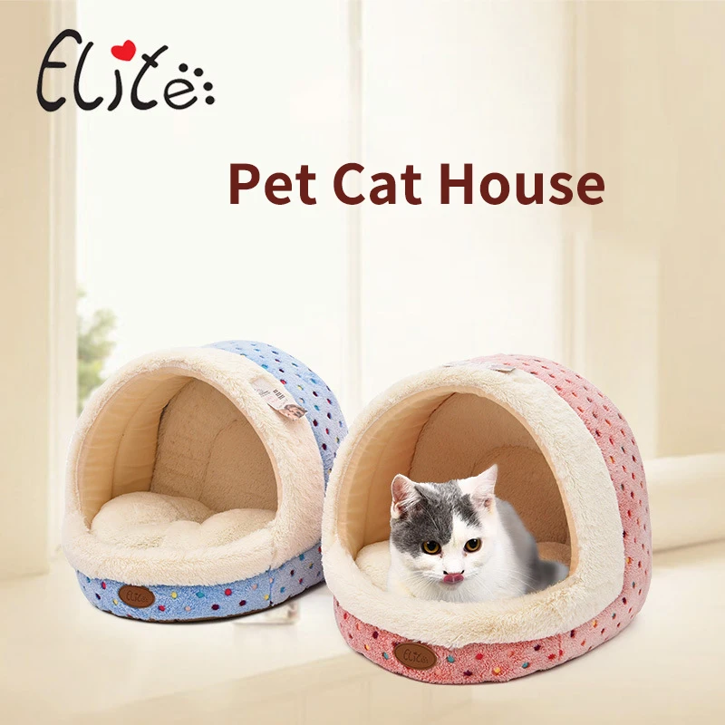 Elite милый кот-Кровать Дом с коврик мягкий точка Pet спальный дом для маленьких