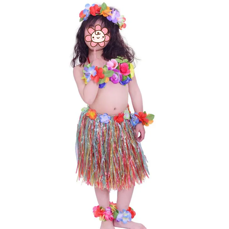 7pcs set colors Новинка; повязка на голову для девочек; Hawaii Flower Lei Hula; гирлянда; браслеты; лента для ног; бюстгальтер; юбка для травы; летняя Праздничная вечеринка - Цвет: 7pcs set colors
