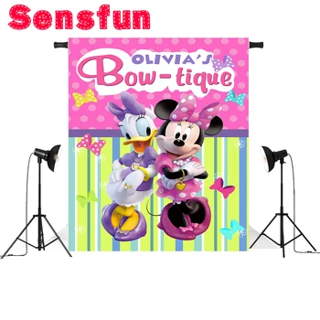 

Donald Duck and Pink Minnie Newborn Children Birthday Baby Shower Custom Photo Studio Backdrop Background Polyester