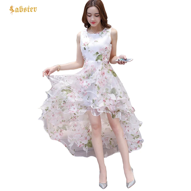 

Floral Print Women Dress Sleeveless Organza Layered Dresses Elegance Casual Female Vestido Robe Femme Mesh Dresses With Lining