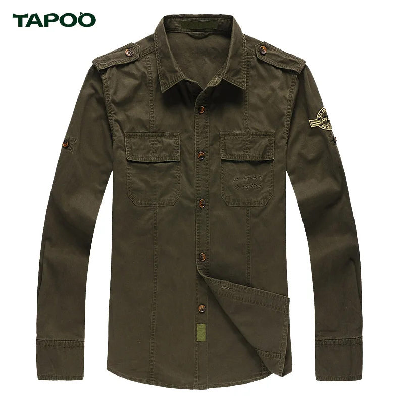 TAPOO Военный Стиль Мужчины Рубашка С Длинным Рукавом Luxury Brand Design Сорочка Homme