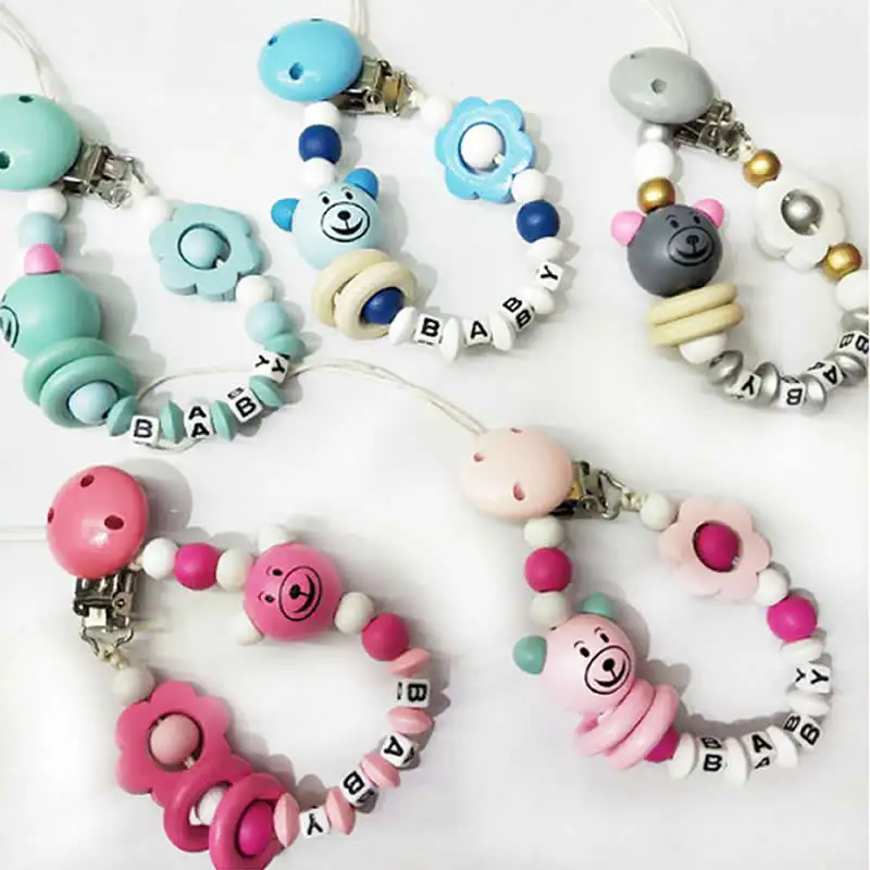 

Baby Pacifier Clip Chain Wooden Holder Chupetas Soother Pacifiers Clips Leash Strap Nipple Holder For Infant Feeding chain