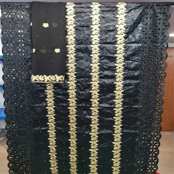 

Bazin riche getzner embroidery with 2yards french lace african bazin lace beaded bazin brocade fabric for party dress h83-2