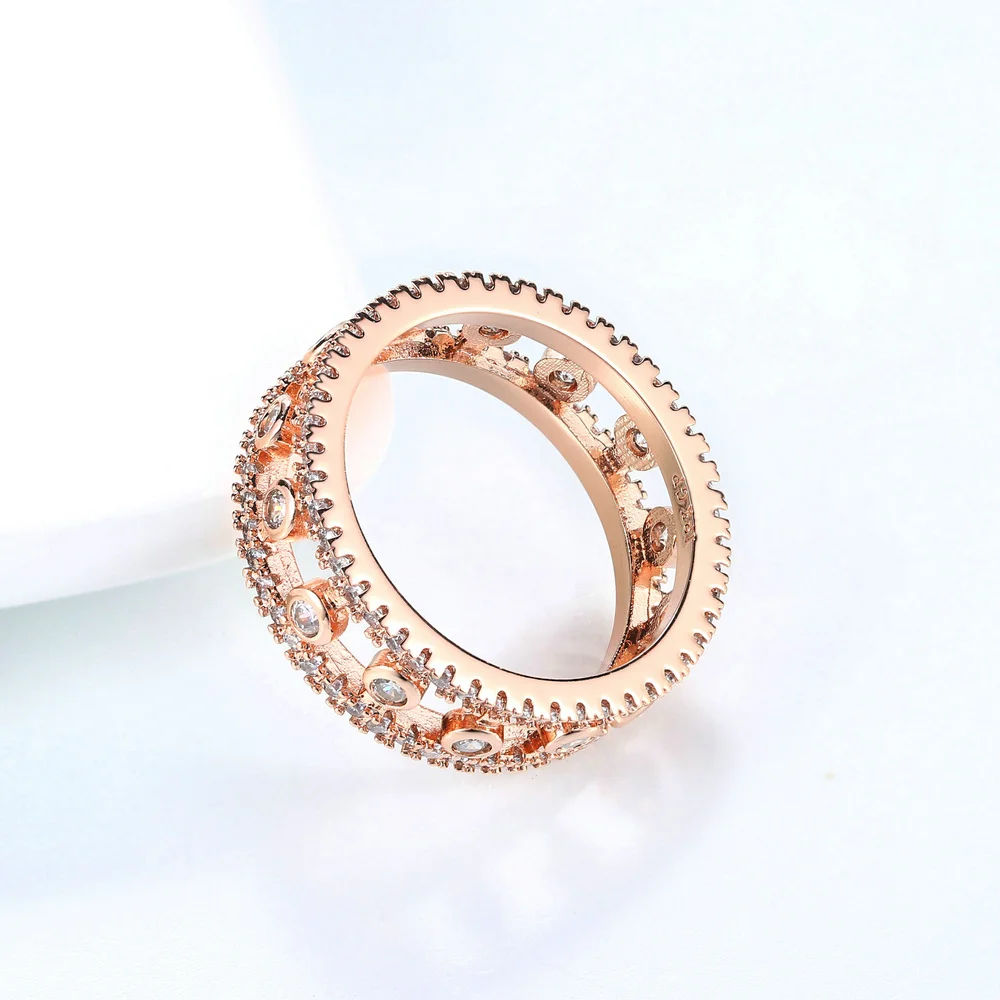 Double Fair Rose gold Color With Full Zircon Classic Hollow Rings For Women Brand Engagement Ring Jewelry DFR660