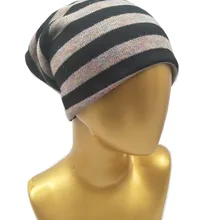 B178161 модная зимняя Акриловая Лыжная шапочка в полоску черно-розовая полосатая шапка унисекс