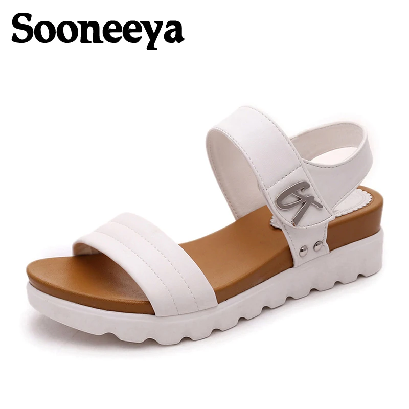 

Sooneeya Summer Gladiator Sandals Women Flat Platform Sandals Shoes Women PU Leather Flat Sandals Sandalias Mujer 2018 Size 42
