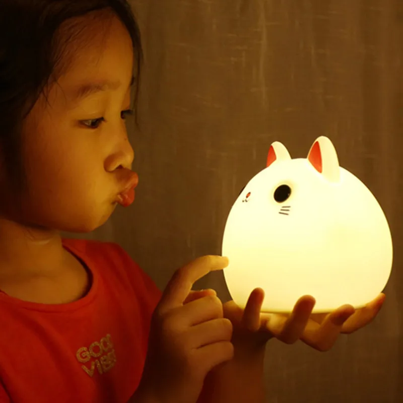 Сенсорный цветной светодиодный ночник с кошкой, USB Перезаряжаемый мультяшный силиконовый прикроватный светильник с животными для спальни, детский подарок