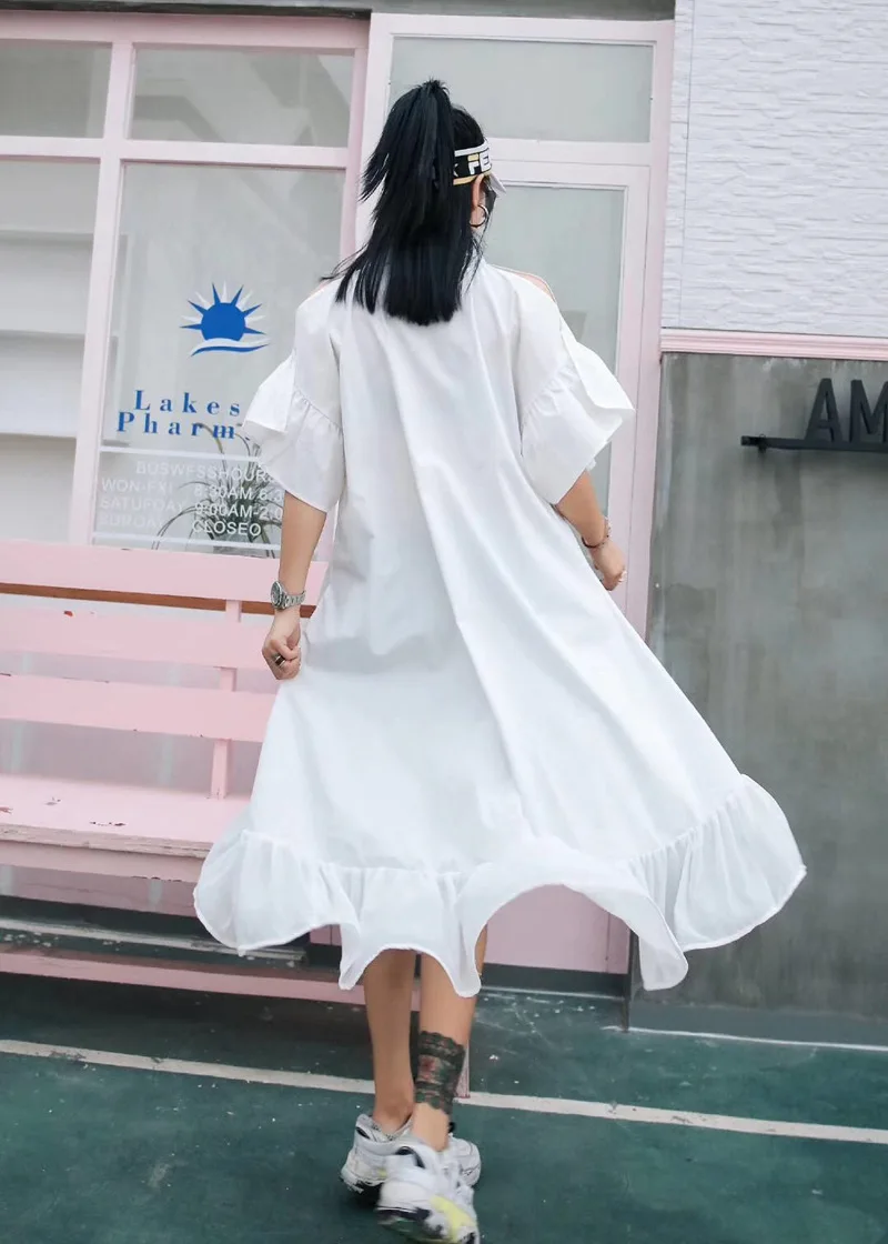 Женское платье-рубашка с оборками, летняя женская Свободная блузка с расклешенными рукавами, корейский дизайн, LT588S50