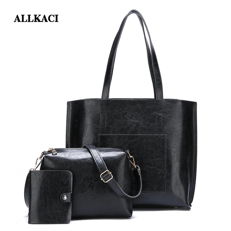

Women Composite Bags Set 3Pcs PU Leather Handbag Large Capacity Tote Bag Ladies Shoulder Messenger Bag+Purse sac main femme 48
