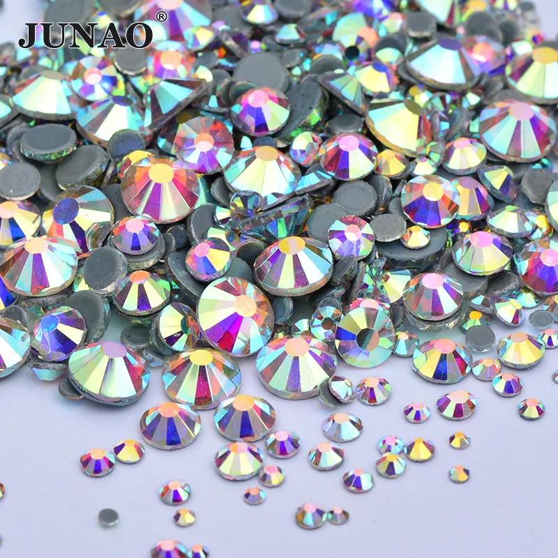 

JUNAO 1440pcs Hotfix Mix 8 Size Crystal AB Glass Rhinestones Flatback Hot Fix Clear Crystals Stones Iron On Round Strass For DIY