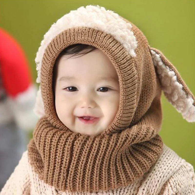 Вязаные шапки для мальчиков в Корейском стиле с изображением щенка, зимний меховой Объединенный колпачок для маленьких девочек, шаль, возраст 6 месяцев-4 лет, MZ2217