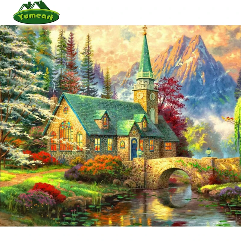 5D DIY Алмазная картина 3D полная крестиком красивый пейзаж домик Кристальное