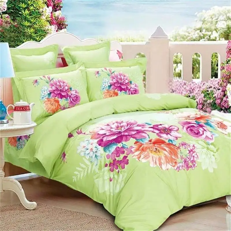 الزهور الملونة الضوء الأخضر مجموعة الفراش الملكة حجم حاف الغطاء المخدة ملاءات السرير القطن النسيج نوم مجموعة 2017 قائمة جديدة