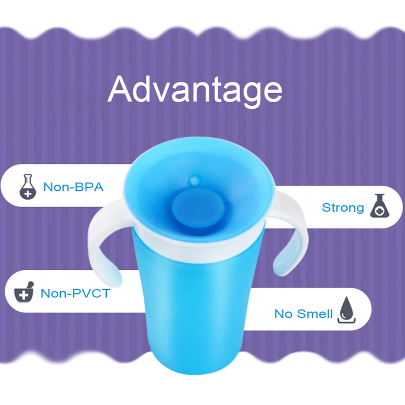 Baby Learning Drinking Cup Safe 360 Degree Water Milk Straw Children Two Holder Leak-proof Learn Drink Training Cup 260ml BB5058 (1)
