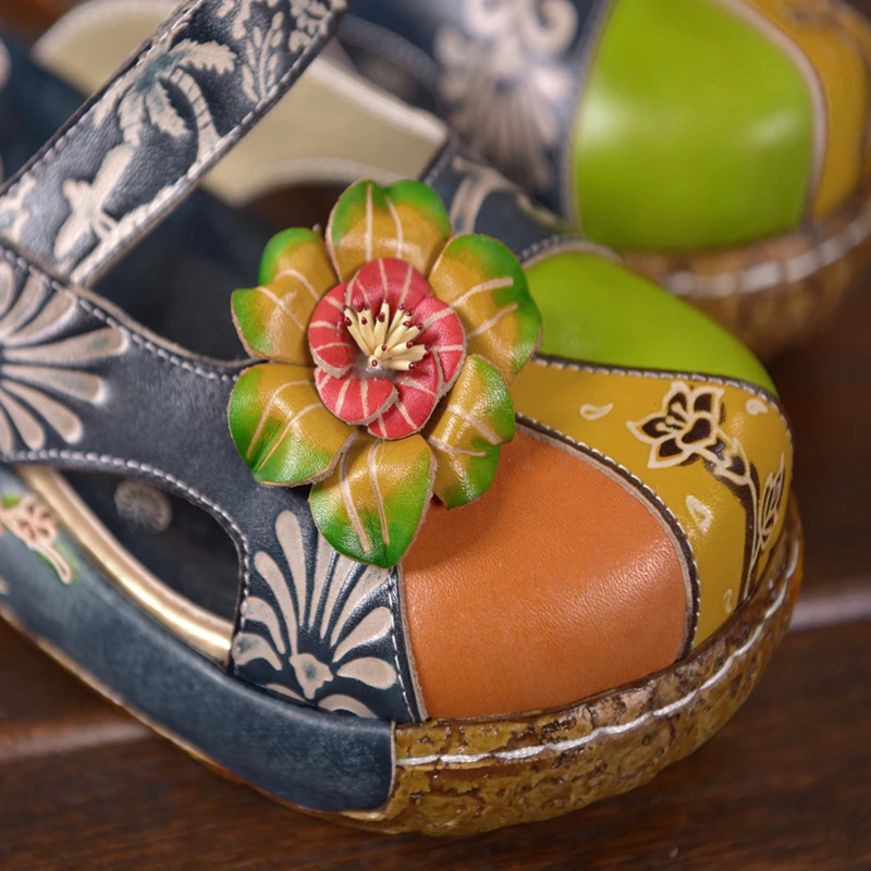DONGNANFENG/Женская обувь из натуральной кожи с цветочным принтом; сандалии; шлепанцы; Летняя обувь в этническом стиле размера плюс, 41, 42, SFY-1