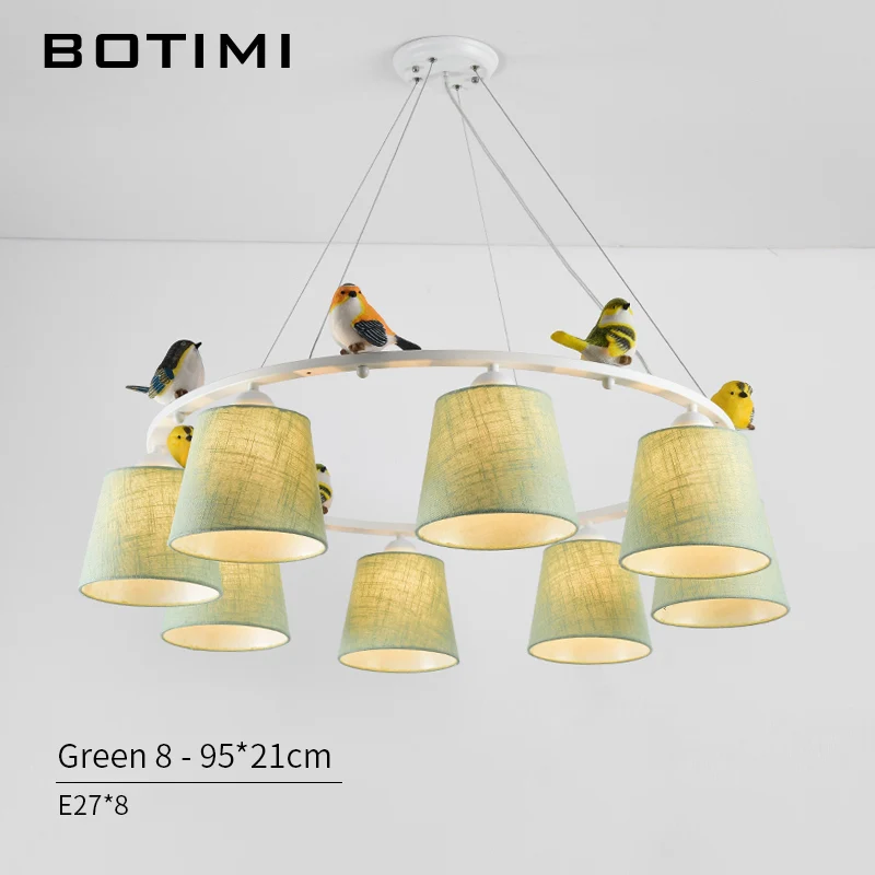 BOTIMI цвета птицы светодиодный Люстра с абажурами E27 тканевые люстры ...