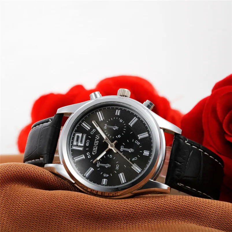 Hot sale Men Casual Checkers Faux Leather Quartz Analog Wrist WatchMen Wholesale #2AP18 (6)