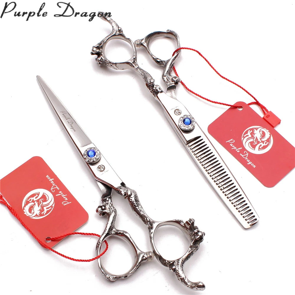 

6" 440C Purple Dragon Shiny Straight Scissors Thinning Shears Hairdressing Scissors Professional Hair Scissors Barber Shop Z9003