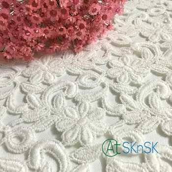 

2yard/lot Lace Dress Fabric White 7 Flower Petals Embroidery Lace Trimming Water Soluble Decoration Wedding DIY Accessories A2
