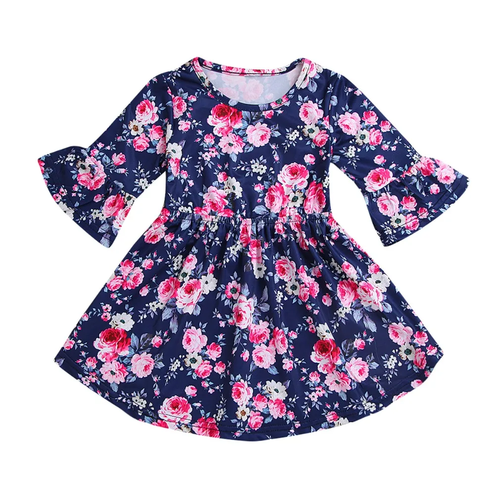 Puseky Girl Princess Dress Kids Baby Clothing Long Sleeve Party Wedding