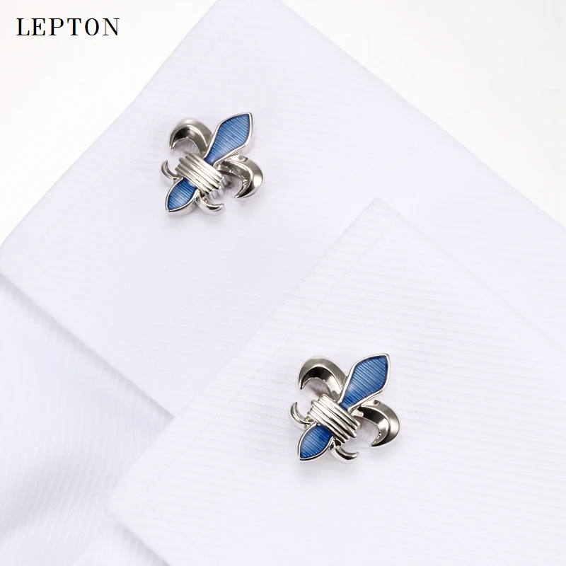 

Lepton Blue Fleur De Lis Cufflinks For Mens High Quality Light Blue Crusade Design Cuff links Fashion Mens Shirt Cuffs cufflinks