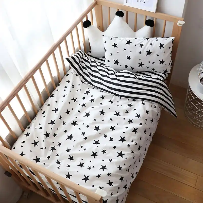 Baby Bedding Set Nordic Striped Star Crib Bedding Set With Bumper