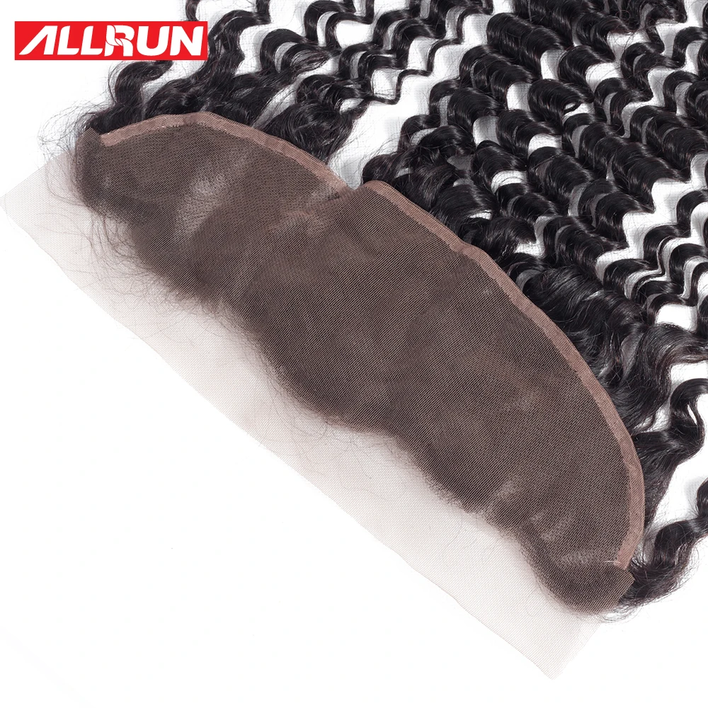 Allrun 13*4 Lace Frontal Closure With Baby Hair Peruvian Hair Pre-Plucked Deep Wave Non Remy Hair 100% Human Hair Lace Closures