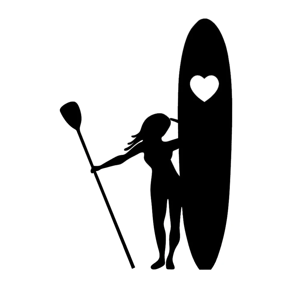 

15*10.2cm Girl Stand Up Paddle Boarding Heart Love Surf Window Vinyl Decal Car Accessories Car Stickers