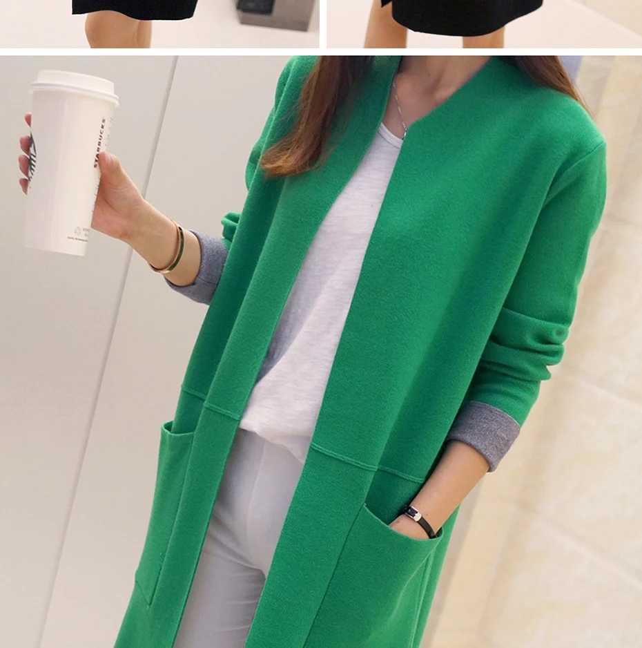 Knitted Long Sleeve Long Sweater Cardigan