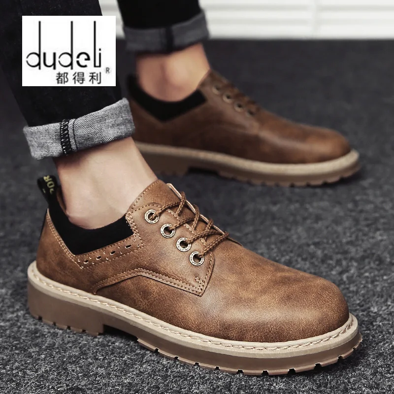 

DUDELI 2019 New young Fashion Comfortable oxfords shoes rubber outsole Anti-skid shoes Men's casual leather Driving shoes AA-022
