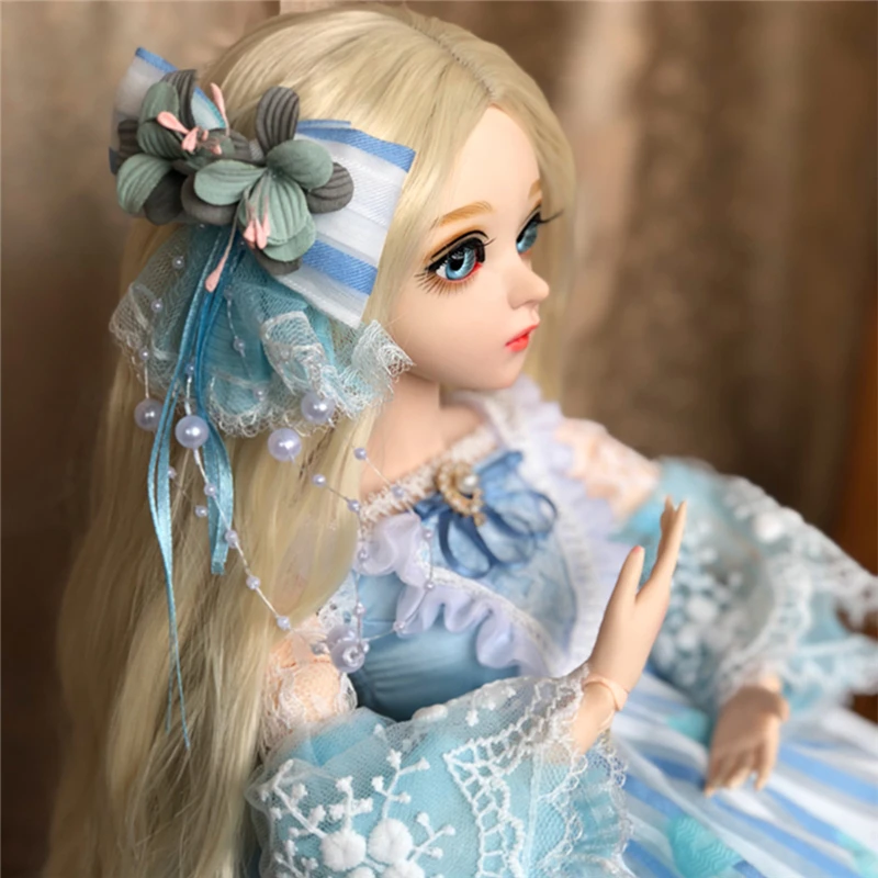 BJD 60 см золотые волосы элегантная кукла игрушки 1/3 голубые глаза с одеждой ручной работы игрушка Косметика силиконовая кукла реборн игрушка подарок для детей